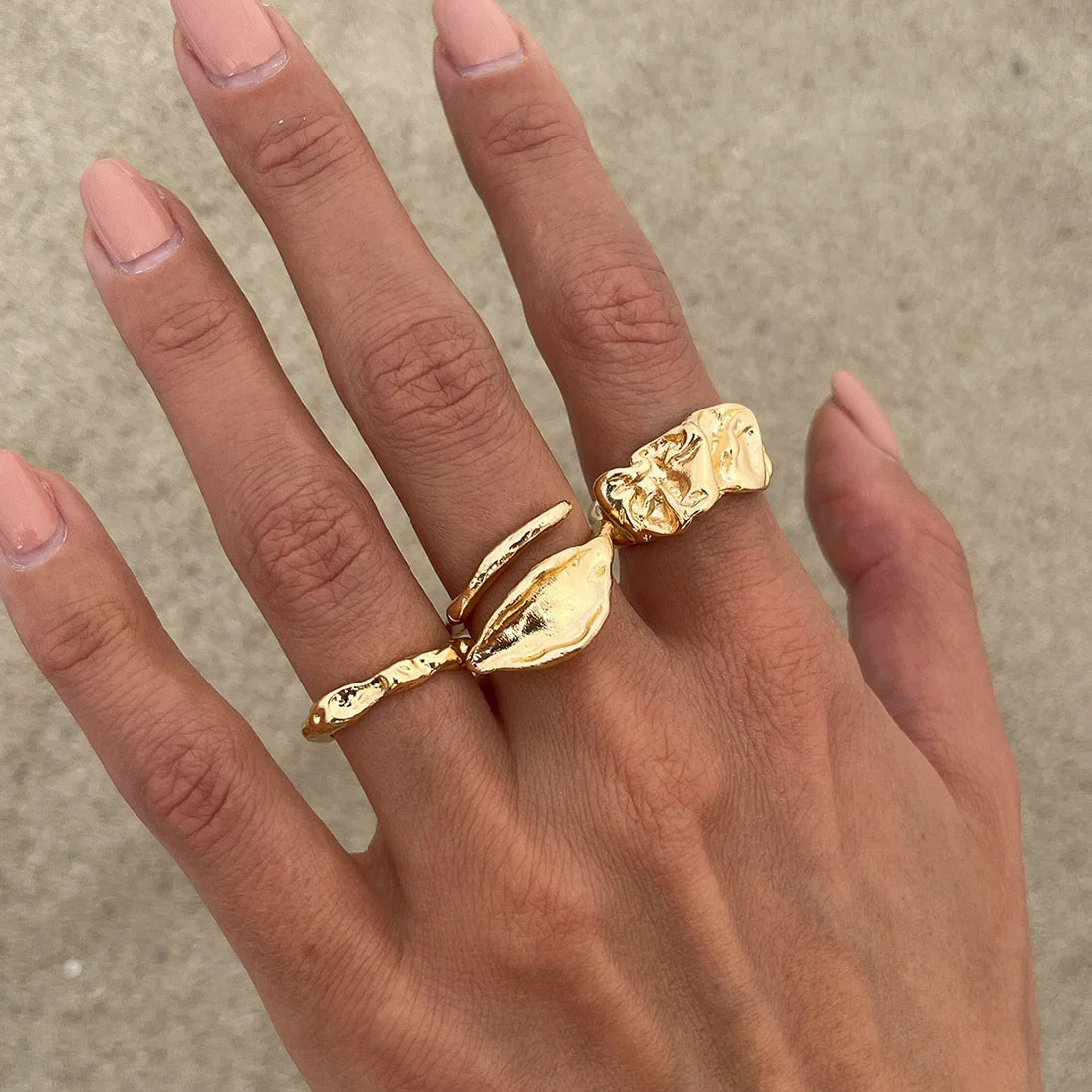 IngeSight.Z 3pcs/set Geometry Irregular Open Ring Set Women 2025 New Trendy Gold Color Adjustable Finger Rings Female Jewelry