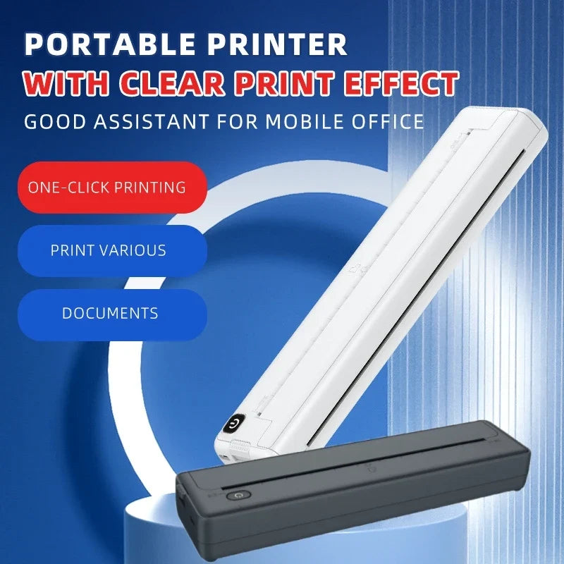 Wireless Thermal Printer for A4 Paper Pocket Photo Document Printer No Ink Printing Bluetooth Connection One Click Printing X8
